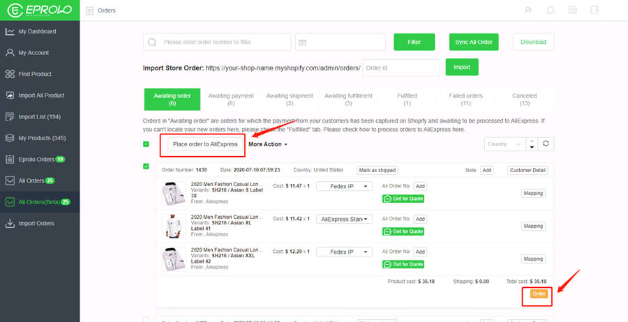 fulfill your Aliexpress orders in bulk EPROLO dropshipping platform