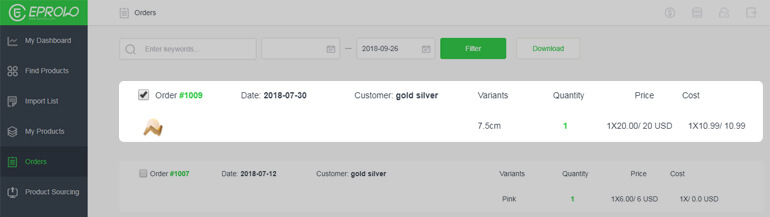 find orders EPROLO dropshipping platform