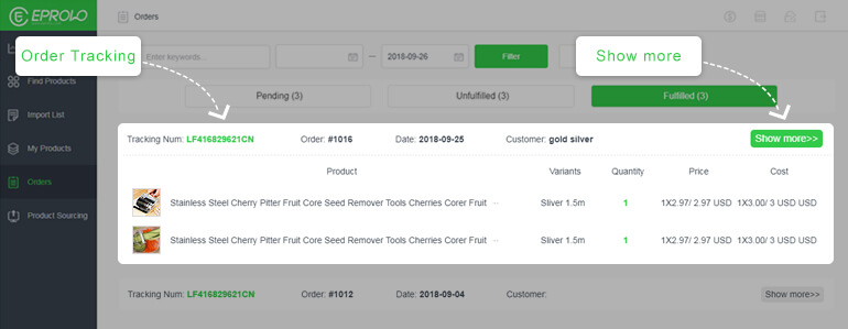 order tracking EPROLO dropshipping platform