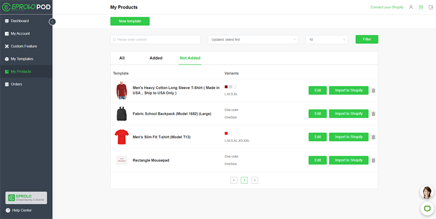 import products to store print on demand drop shipping