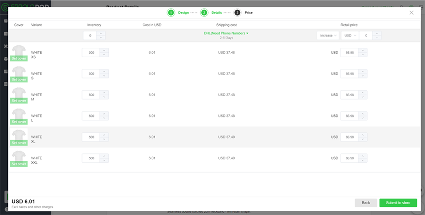set the retail price print on demand drop shipping