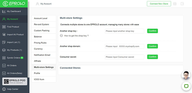 manage multiple stores EPROLO dropshipping