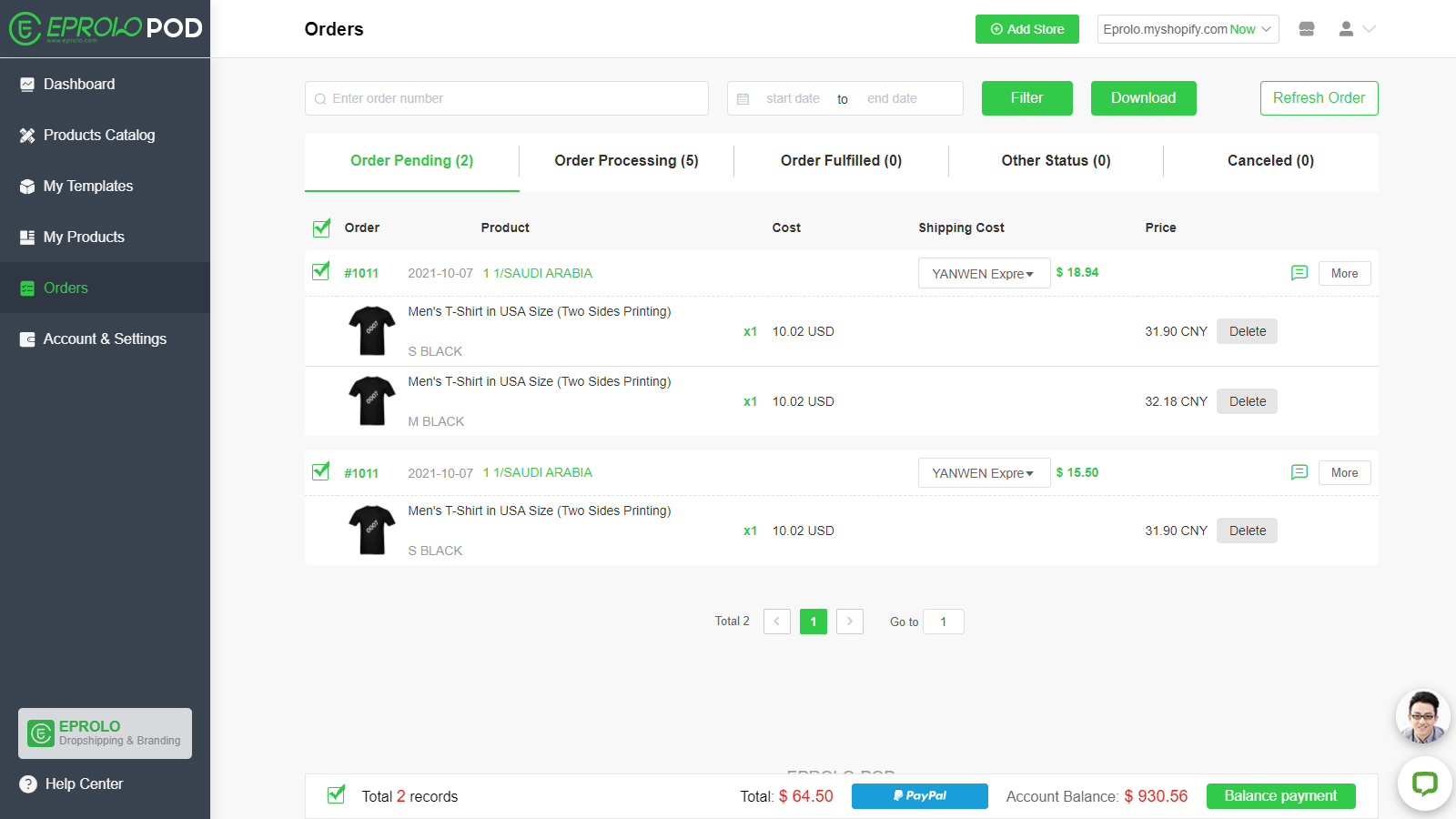 orders print on demand dropshipping