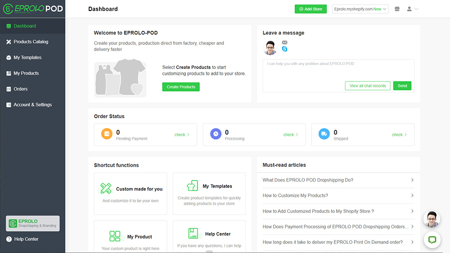 Dashboard print on demand dropshipping